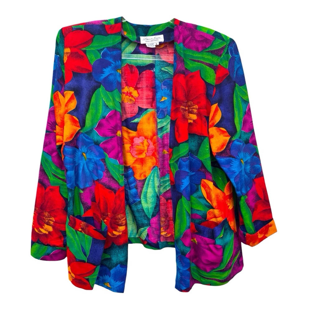 80s 90s Laura & Jayne Floral Blazer Golden Girls Tropical Tiki Grandmacore